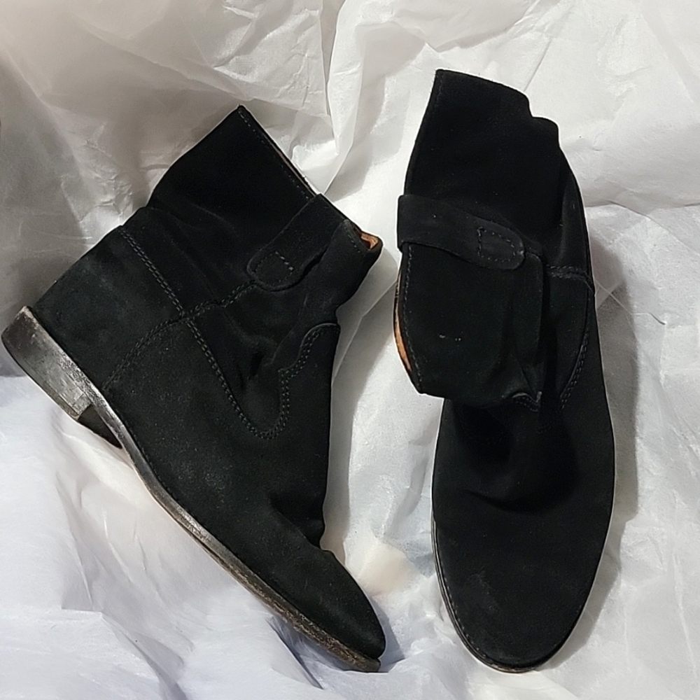 Isabel Marant Crisi Black Suede Boots Pull on Slouch Flat Hidden Wedge